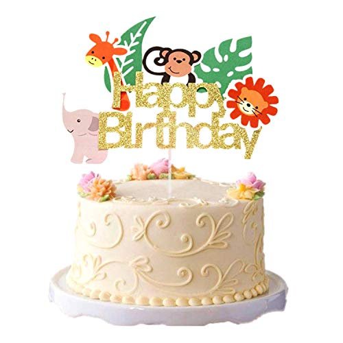 412Ckga7P3L - Manvik Foods Party Propz Jungle Theme Cake Topper-Pack Of 1|Happy Birthday Cake Topper Jungle Theme|Animal Cake Toppers For Cake Decoration For Kids|Jungle Theme Cake Toppers For Cake Decoration|Cake Toppers