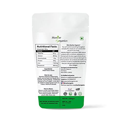 418oIhnhLbS - Manvik Foods ManHar Organics Raw Watermelon/ Magaj Seeds for Eating 1kg | Healthy Snacking | | High in Protein | - Image 6