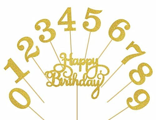 41CzQRemyFL - Manvik Foods SVM CRAFT® Gold Glitter 0-9 Cake Topper and Happy Birthday Cake Topper for 18th-21th-30th-40th-50th-60th-70th-80th-90th Birthday Party Decoration Supplies of Set 21