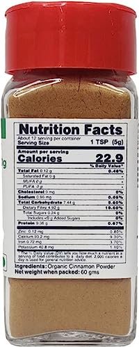 41D Tw 6 SL - Manvik Foods Pure Tree | Certified Organic | Dalchini Powder | 60 g | Glass Jar | Cinnamon Powder | Vegan | Aroma & Flavour | For Sauces, Seasoning, Vegetable Dishes - Image 3