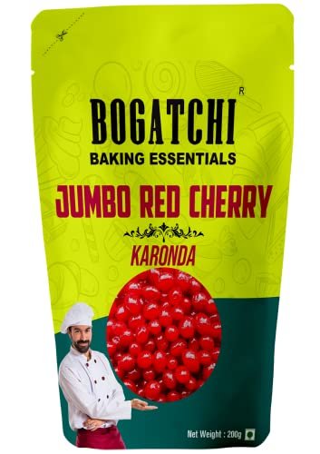 41F - Manvik Foods BOGATCHI Big Cherry Karonda for Cake, Ice Creams and Shakes Decorations, Red Cherry Karonda, Delicious and Tasty, 200g