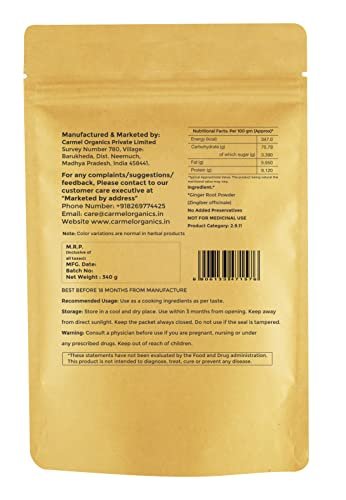 41FvzCNiOeL - Manvik Foods CARMEL ORGANICS Ginger Root Powder (340 Grams)| Zingiber officinale | NON-GMO | No Added Preservatives | Sukku Podi | Dry Sonth/Adrak Powder for Cooking and Health - Image 3