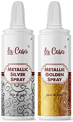 41L3 gyhc4S - Manvik Foods La Casa Metallic Pearlescent Golden & Silver Spray Colour | Combo Pack of 2 | Edible Color Ideal for Cake Decoration & Garnishing | 2x30g |