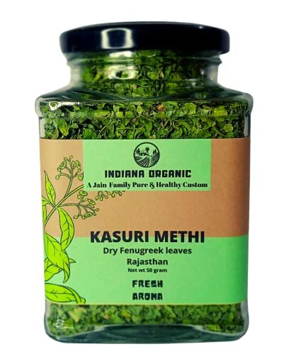 41MzJz90CJL - Manvik Foods Indiana Organic Kasuri Methi, Dry Fenugreek Leaves, Kasoori Methi, Rajasthan Fresh OCT 2022 Harvest - 50 Gram