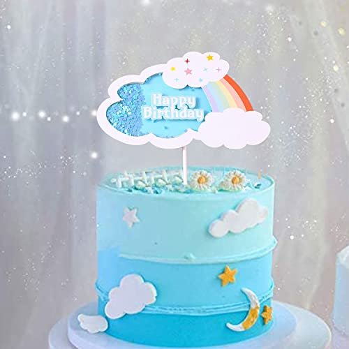 41PYQLbdiL - Manvik Foods AMFIN® Acrylic Rainbow Cloud Happy Birthday Cake Toppers Set for Cake Supplies Decoration Accessories / Cake Decorating Items Edible Topping / Cake Topper for Birthday Boy Party Decorations - Blue