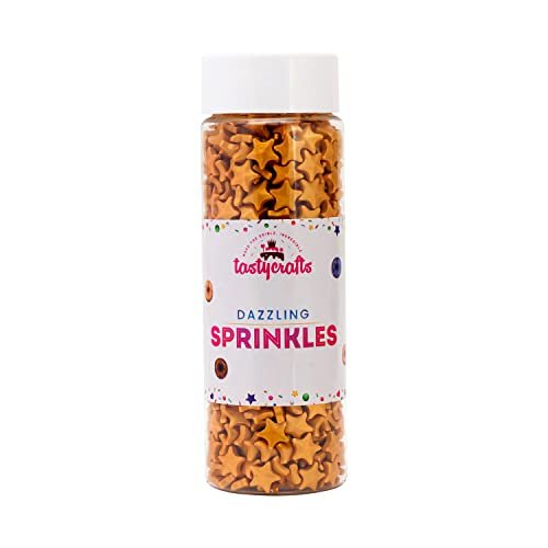 41PlU9z5e4L - Manvik Foods Tastycrafts Edible Gold Star Shaped Sugar Sprinkles for Cake Decoration | Star Candy for Cake Decor | Sprinkles for Cake Decorations & Toppings | for Dessert, Cakes, Cupcakes, Waffles, Cookies