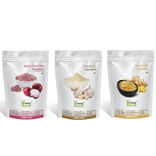 41Qmn6CWn8L - Manvik Foods Holy Natural’s Red Onion Powder, Garlic Powder & Ginger Powder – 100 GM Each I Flavour Enhancer I Use in sauces, salad dressings, gravies & stews I 100% Pure & Natural I (Pack of 3)