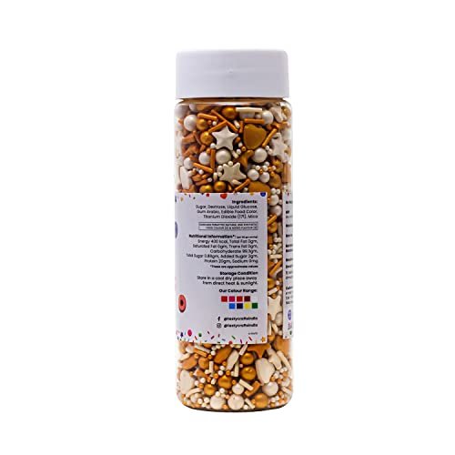 41UcCHOAykL - Manvik Foods Tastycrafts Mix Metallic Sprinkles, 100 GM | Edible Sprinkle | Colorful Dazzling Sprinklefetti | Baking Cake Items | Candy Toppers for Cake, Cupcake, Dessert, Pastry, Cookies Decorations - DM 001 - Image 4