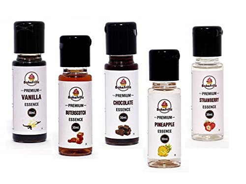 41V0LPyYLWL - Manvik Foods Bakefrillz Food Flavour Essence (30 ml x 5) Pack of 5 - Vanilla, Butterscotch, Pineapple, Strawberry & Chocolate