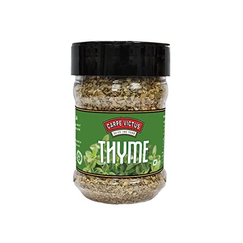 - Manvik Foods Carpe Victus Thyme Seasoning for Italian Cuisine, Thyme Flakes for Pasta and Pizza Garnishing, Herbs for Seasonings and Cooking, Thyme Sprinkler for Foods, 40 grams