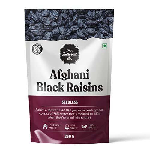41Ysm qil7L - Manvik Foods The Butternut Co. Seedless Black Raisins 250g | 100% Natural | High Fiber | Gluten Free | Naturally Sweet | Hand Picked Kismis