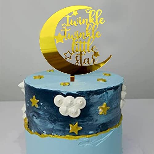 41anrUYXdKL - Manvik Foods AMFIN® Twinkle Twinkle Little Star Gold Cake Topper For Birthday Decoration / baby shower topper / little star birthday cake topper / 1st birthday star cake Topper