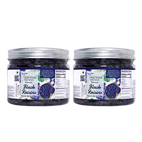 41ddmNBYsJL - Manvik Foods Tassyam Premium Hand Picked Seedless Black Afghan Raisins 600g (2X 300g) Kali Draksh | Healthy Dry Fruits Luxury Box Kishmish