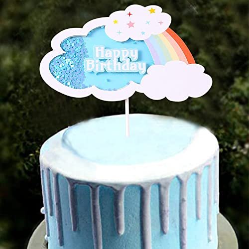 41fhK3HMHiL - Manvik Foods AMFIN® Acrylic Rainbow Cloud Happy Birthday Cake Toppers Set for Cake Supplies Decoration Accessories / Cake Decorating Items Edible Topping / Cake Topper for Birthday Boy Party Decorations - Blue - Image 5