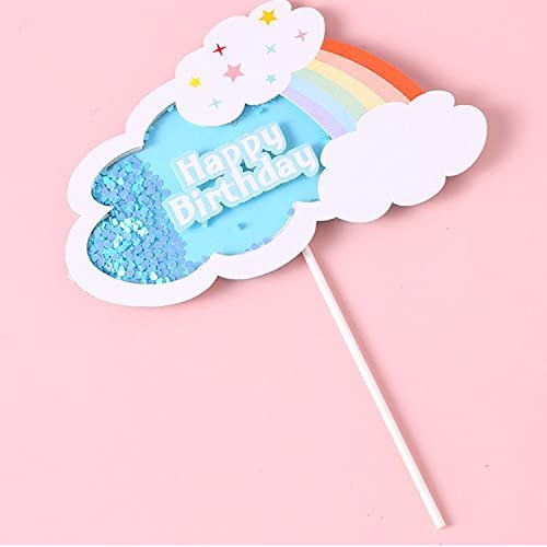41kLOaSI PL - Manvik Foods AMFIN® Acrylic Rainbow Cloud Happy Birthday Cake Toppers Set for Cake Supplies Decoration Accessories / Cake Decorating Items Edible Topping / Cake Topper for Birthday Boy Party Decorations - Blue - Image 4