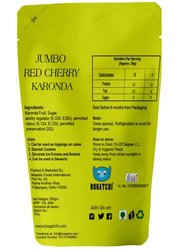 41lwpmGknbL - Manvik Foods BOGATCHI Big Cherry Karonda for Cake, Ice Creams and Shakes Decorations, Red Cherry Karonda, Delicious and Tasty, 200g - Image 3
