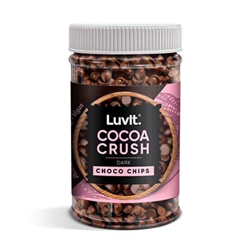 - Manvik Foods LuvIt Cocoa Crush Dark Choco Chips | Rich Taste | Ideal for Baking | Cake Decoration| Milk Shakes & Smoothies| Gluten Free | Vegan | 350gms