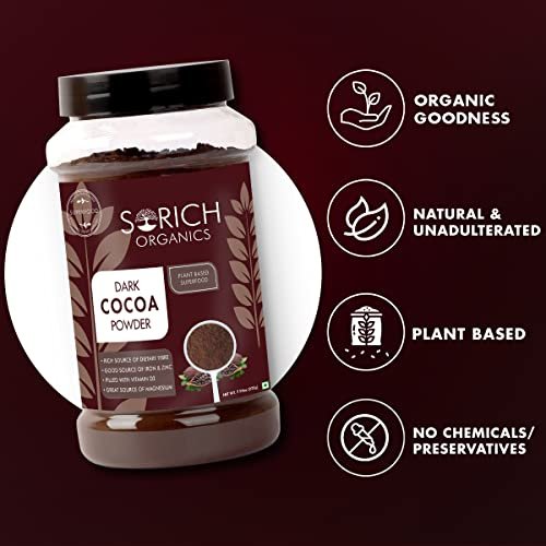 41u5jpBfHBL - Manvik Foods Sorich Organics Dark Cocoa Powder 225gm | Dark Cocoa Powder for Cake, Chocolates, Cookies, Brownies, Hot/Cold Milk Shakes, Desserts, Bars, Smoothies | Vegan | Gluten Free (100% Natural, Unsweetened) - Image 4