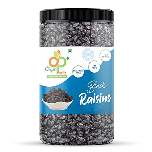 - Manvik Foods Organic Purify Premium Afghani Seedless Black Raisins - 500g Jar Pack