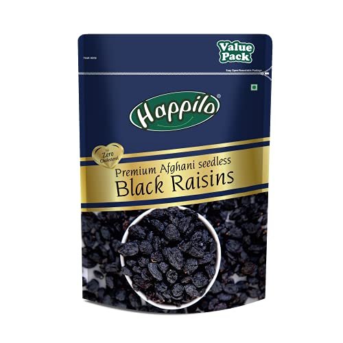 - Manvik Foods Happilo Premium Afghani Seedless Black Raisins 500 g Value Pack| Kali Kishmish | Munakka Dry Fruits | Delicious & Healthy Snack | High in Antioxidants, Naturally Sweet & tasty
