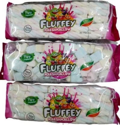 - Manvik Foods Fluffey Marshmallow 140g (100% vegetarian) pack of 3 (80pcs each) STRAWBERRY Marshmallow (3 x 140 g) plus get free A.Mangals Rose Milkshake Mix worth Rs.200/-