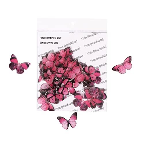 41yR1O82wNL - Manvik Foods Tastycrafts Pre-Cut Wafer Paper | Edible | Stick-on Cake décor | Pink Butterfly | Small - 38 Pcs (Pack of 1) - Image 3