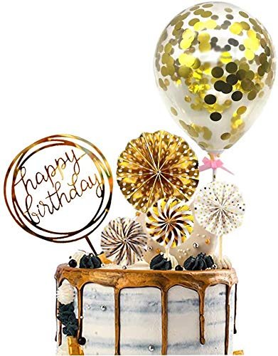 51 9mSzmXL - Manvik Foods Party Propz Happy Birthday Cake Topper - 6Pcs, Birthday Decoration Items For Girl | Cake Toppers For Cake Decoration | Happy Birthday Cake Topper | Cake Decoration Items | Confetti Balloon Cake Topper