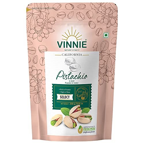 51018E03omL - Manvik Foods Vinnie American Inshell Pistachios - Roasted and Salted Pista with Shell - Tasty, Healthy Nuts and Dry Fruits - 250 Grams, Pack of 1