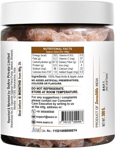 511cKit253L - Manvik Foods SeAro Dried Amla Candy Without Added Sugar. Refined Sugar Free Gooseberry Candy. Diabetic Friendly. Sweetened with 100% Apple Juice. 100% Natural, No Preservatives, 300g - Image 3