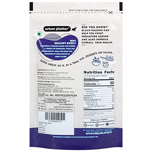 514fU9yidIL - Manvik Foods Urban Platter Healthy Afghan Seedless Black Kishmish (Raisin) 250gm - Image 2