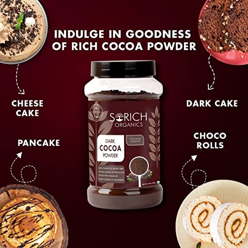 - Manvik Foods Sorich Organics Dark Cocoa Powder 225gm | Dark Cocoa Powder for Cake, Chocolates, Cookies, Brownies, Hot/Cold Milk Shakes, Desserts, Bars, Smoothies | Vegan | Gluten Free (100% Natural, Unsweetened) - Image 5