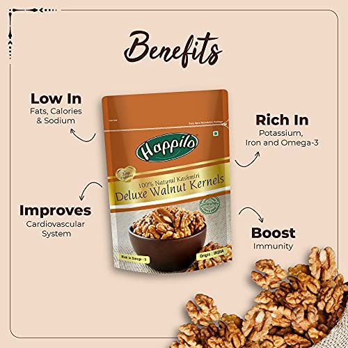 514qfNJbzaL - Manvik Foods Happilo Deluxe 100% Natural Dried Kashmiri Walnut Kernels 200g | Premium Akrot Giri | Rich in Protein & Iron | Low Calorie Nut | 0g Trans Fat & Cholesterol Free - Image 8