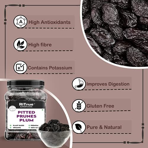 516CCcV691L - Manvik Foods RiTrue - Organic Pitted Dried Prunes Without added Sugar - 250 gm - Unsweetened Dry Fruits ( No Preservatives & Additives ) (250Gm) - Image 4