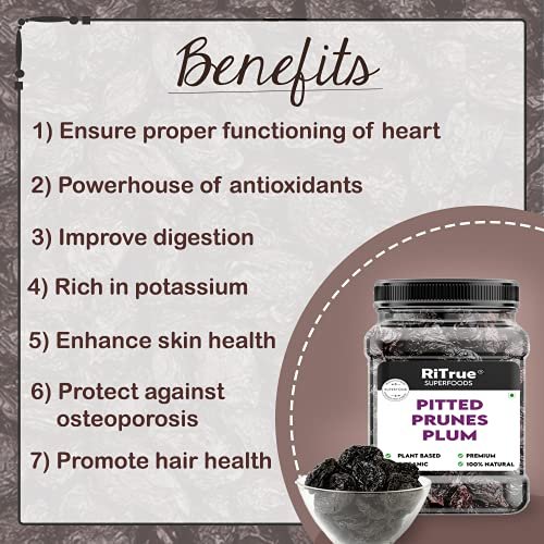 516hfjw UtL - Manvik Foods RiTrue - Organic Pitted Dried Prunes Without added Sugar - 250 gm - Unsweetened Dry Fruits ( No Preservatives & Additives ) (250Gm) - Image 3