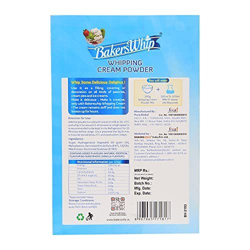 518gPAg6GL - Manvik Foods BakersWhip Whipping Cream Powder Combo (Vanilla - 200g & Chocolate 200g) | Gluten Free Whipping Cream Powder - Image 4