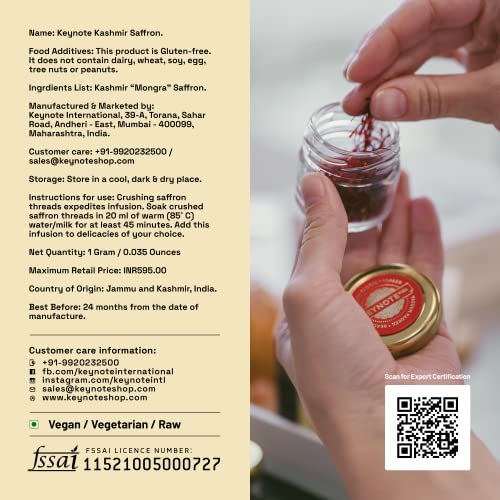 5191e52IQhL - Manvik Foods Keynote Kashmir Saffron | Kashmiri Kesar | Keshar | Whole Threads | Vacuum Packed Glass Bottle 1 g | Pack of 1 - Image 3