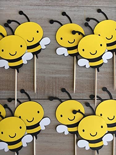 51AIwHCqE6L - Manvik Foods Confetti! 12Pcs Bumble Bee Cupcake Toppers Oh Babee Cupcake Picks Multi Layer Honey Bee Cupcake Picks for Baby Shower Birthday Party Decorations Supplies (Multi Layer) - Image 3