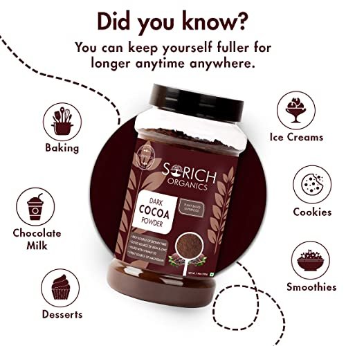 51ArMZf1PFL - Manvik Foods Sorich Organics Dark Cocoa Powder 225gm | Dark Cocoa Powder for Cake, Chocolates, Cookies, Brownies, Hot/Cold Milk Shakes, Desserts, Bars, Smoothies | Vegan | Gluten Free (100% Natural, Unsweetened) - Image 6