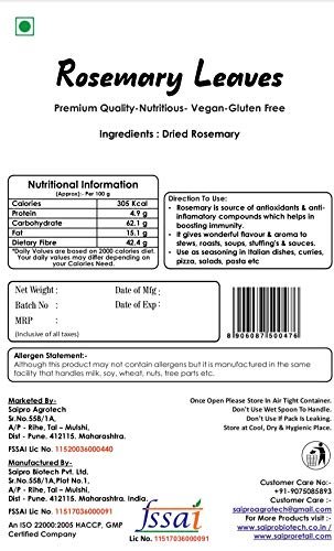 51Ay 3cf4SL - Manvik Foods SAIPRO Nature Our Future Rosemary Dried Leaf, 150 Gm, for Skin Glow Herbal Tea Food| Hair| Sprinkler, Rosemary Flakes, Rosemary Leaves,100% Natural No Artificial Colour No Preservatives - Image 3