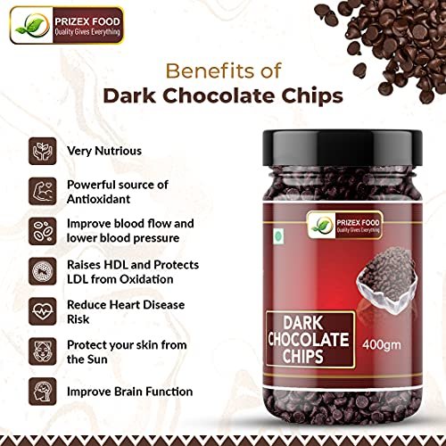 - Manvik Foods Prizex Dark Choco Chips | Dark Chocolate Chips | Chocolate Chips for Cake topping Decoration | Baking Desserts - ice Creams - Cookies Brownies-400gm - Image 4