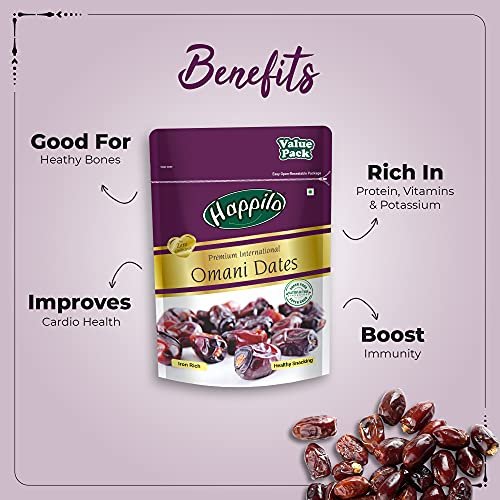 51FKOUX88L - Manvik Foods Happilo Premium International Omani Dates 680g Value Pack | Khajoor or Khajur Dry Fruit | Healthy & Nutritious Snack | Rich in Protein & Vitamins | Natural Sweetener - Image 6