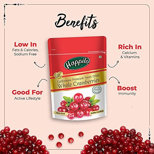 51JGkTmYjSL - Manvik Foods Happilo Premium Californian Dried and Sweet Whole Cranberries, 200g | Real Dried Fruit | No fat and Low Calories | High Antioxidants, Dietary Fiber & No Gluten - Image 6
