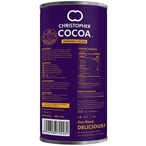 51KO2EO6mL - Manvik Foods Christopher Cocoa, Drinking Chocolate Cocoa Powder, Dark No Sugar, 200g - Image 3