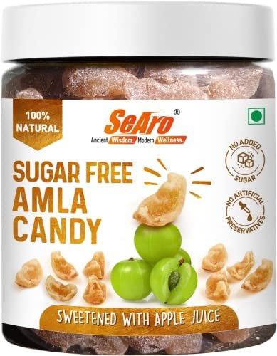 51MWqU3QaQL - Manvik Foods SeAro Dried Amla Candy Without Added Sugar. Refined Sugar Free Gooseberry Candy. Diabetic Friendly. Sweetened with 100% Apple Juice. 100% Natural, No Preservatives, 300g