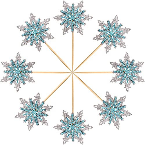 51PEI23N0fL - Manvik Foods Confetti! 24 Pack Frozen Snowflake Cupcake Toppers Double Layers Silver and Blue Winter Theme Cupcake Picks Baby Shower Kids Birthday Party Christmas Cake Decorations Supplies - Image 5