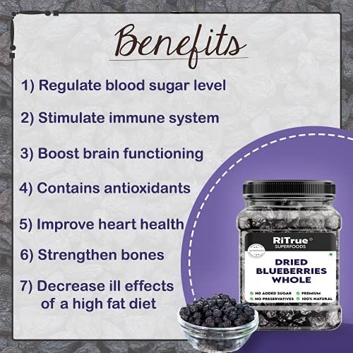 - Manvik Foods RiTrue - Dried Whole Blueberry - 1 Kg Jar - ( Gluten Free, Vegan & NON GMO ) Organic Unsweetened Blueberries Dry Fruits without sugar - Image 3