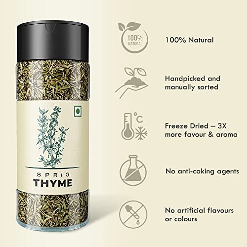 51QQ6Ptr3fL - Manvik Foods SPRIG Thyme Herb | Thyme Seasoning |Crushed Dried Thyme for Cooking | Thyme Spice Sprinkler |No Preservatives | No Fillers or Additives | No Anti-caking Agents | No MSG | 10gm - Image 4