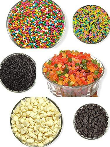 51U5Rf693WL - Manvik Foods Dry Fruit Hub Cake Sprinkles Combo 300gms, Sprinkles For Cake Decoration, Choco Chips For Cake, Dark & White Choco Chips, Tutti Frutti-Cherries, Rainbow Balls For Cake, Cake Decorating, Each 50gms - Image 3