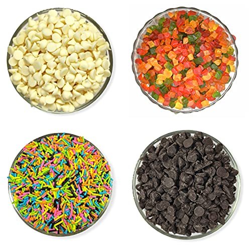 51ZdXzkHA7S - Manvik Foods Dry Fruit Hub Sprinkles Choco Chips Combo 450gms, Sprinkles for Cake Decoration 125gm, Tutty Fruity 125gm, Dark Choco Chips 100gm, White Choco Chips 100gm, Choco Chips Packet for Cake