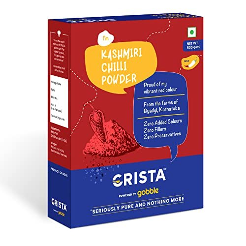 51ZrrgzoDL - Manvik Foods CRISTA Kashmiri Chilli Powder | Laal Mirch Powder with Natural Oils | Zero added Colours, Fillers, Additives & Preservatives | Mild Spicy Grade | Vibrant Red Colour | 500 gms